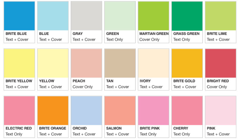 Sample Paper Color Options for BCIU Print Services Center