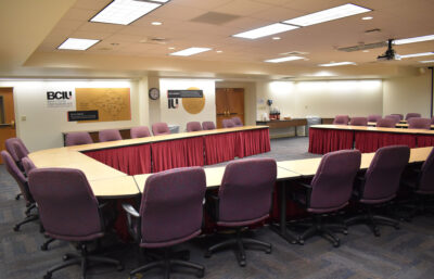A view of the U-shaped setup in the BCIU Board Room