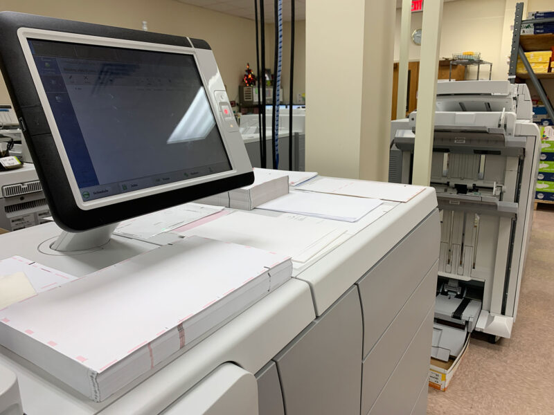 A printer with monitor inside the BCIU Print Services Center