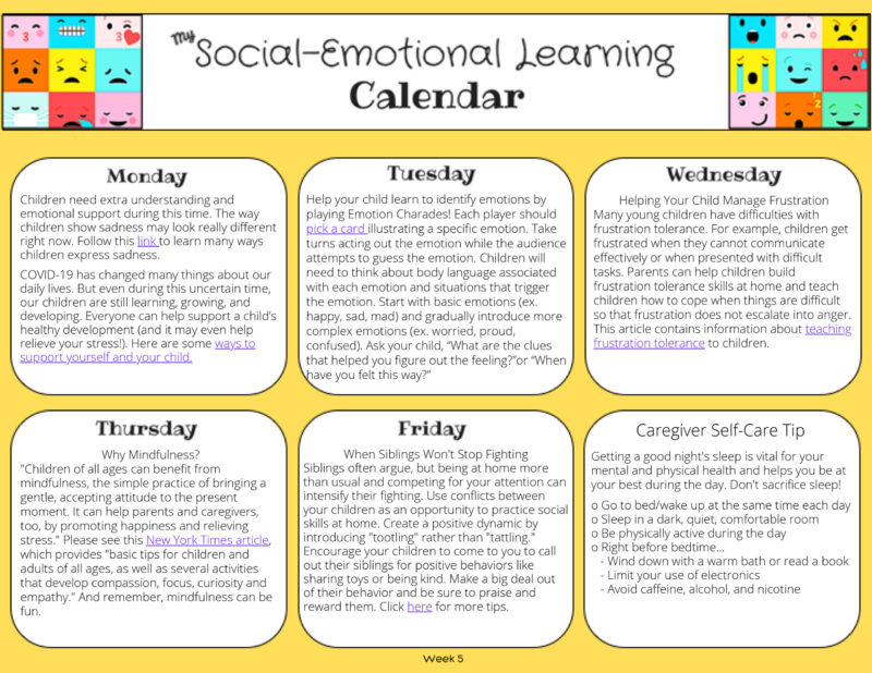 The Social-Emotional Learning Calendar Week 5 Screenshot