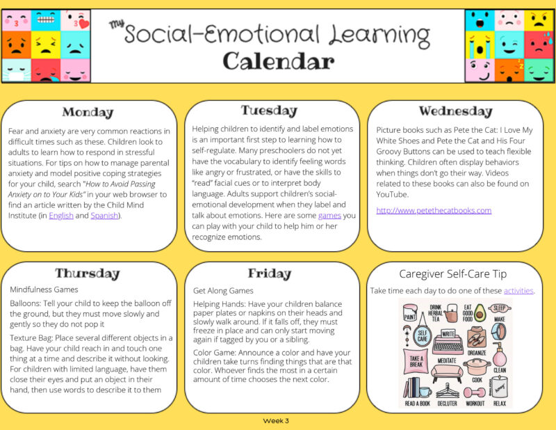 Social-Emotional Learning Calendar Week 3 Thumbnail Image
