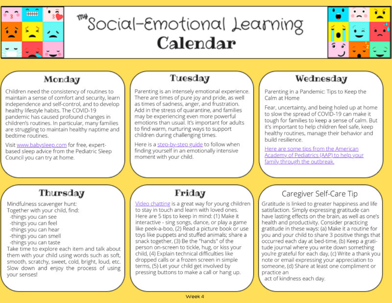 Screenshot of The Social-Emotional Learning Calendar Week 4