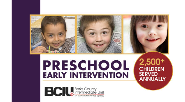 Photos of three diverse preschoolers with the words "Preschool Early Intervention 2,500 children served annually" underneath.