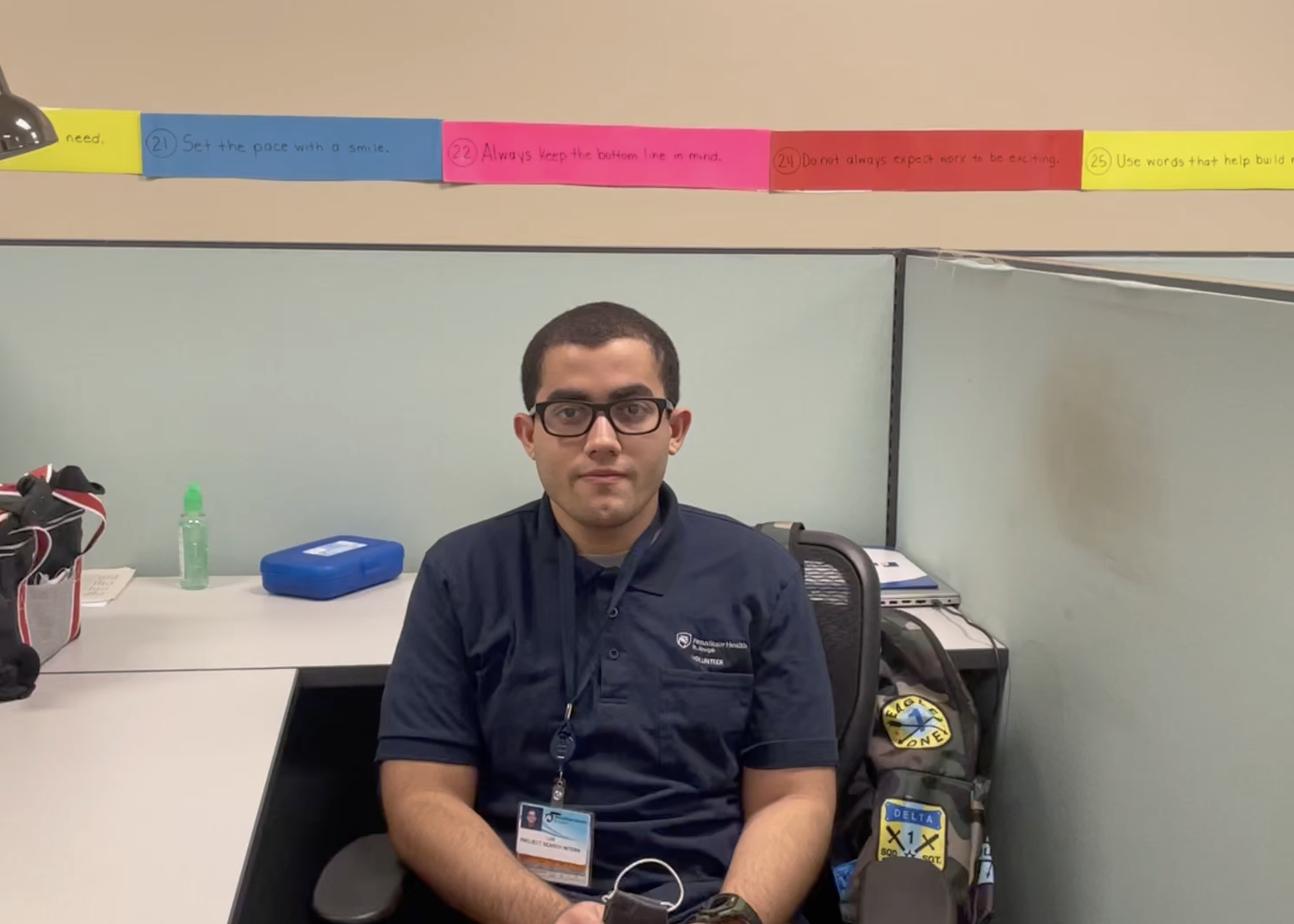 Project SEARCH intern Luis Calderon, Reading School District, discusses his internship during the virtual open house on December 18.