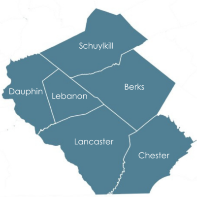 Region 2 map including Dauphin, Lebanon, Lancaster, Chester, Berks, and Schuylkill regions